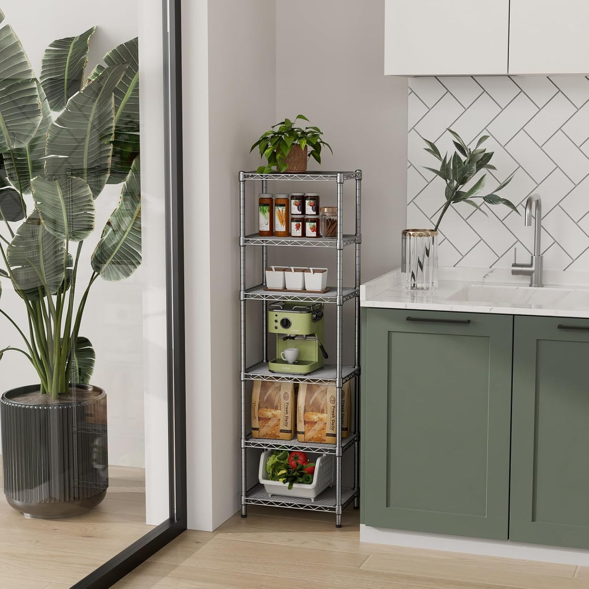 5Tier Adjustable Storage Shelves Metal Wire Shelving Standing Shelf