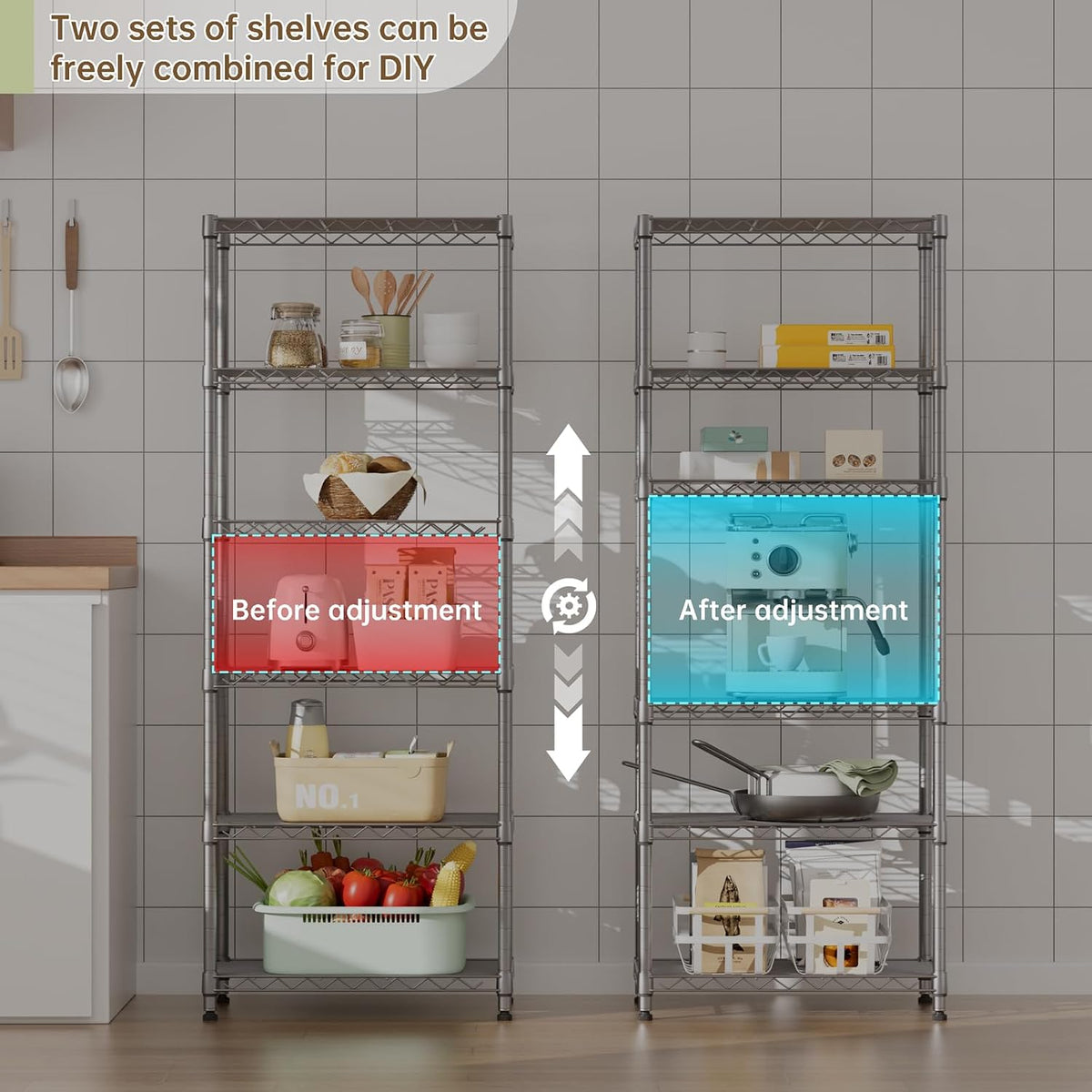 5Tier Adjustable Storage Shelves Metal Wire Shelving Standing Shelf