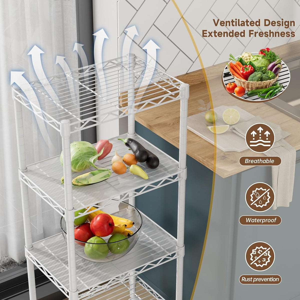 5Tier Adjustable Storage Shelves Metal Wire Shelving Standing Shelf