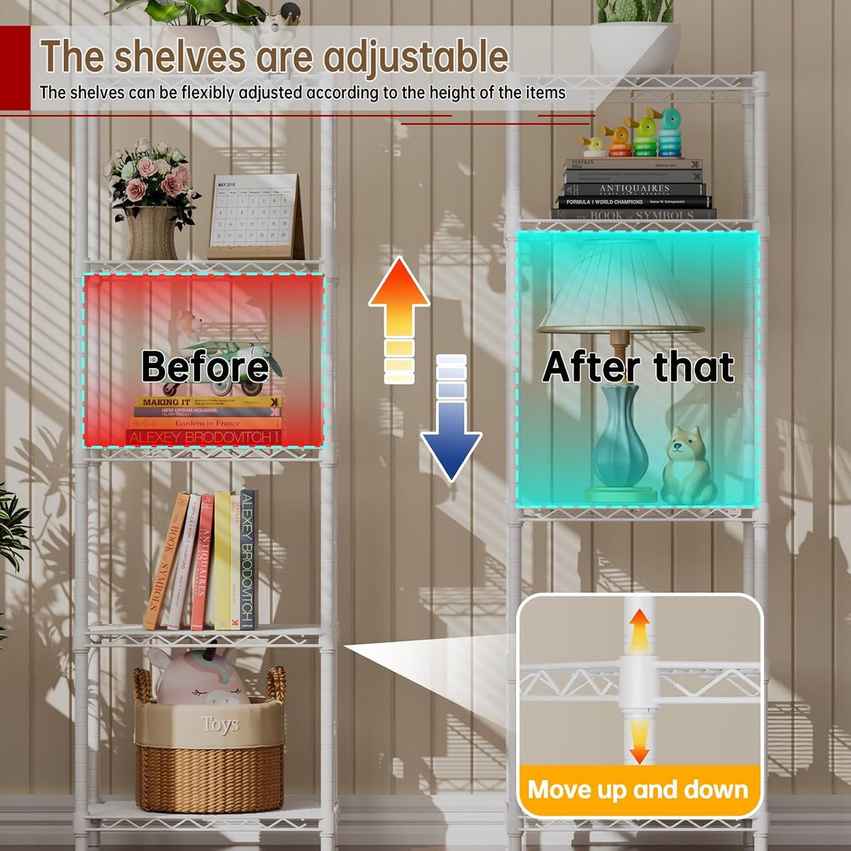 5Tier Adjustable Storage Shelves Metal Wire Shelving Standing Shelf