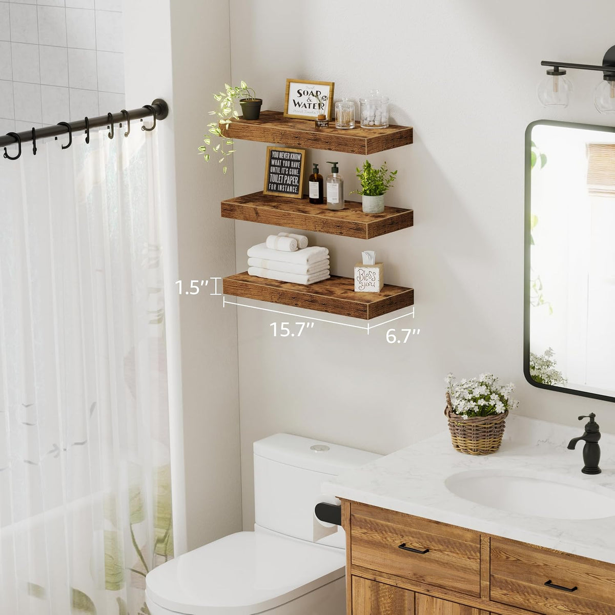 Floating Shelves for Wall Small Shelf (Brown, Set of 3, 15.7" x 6.7")