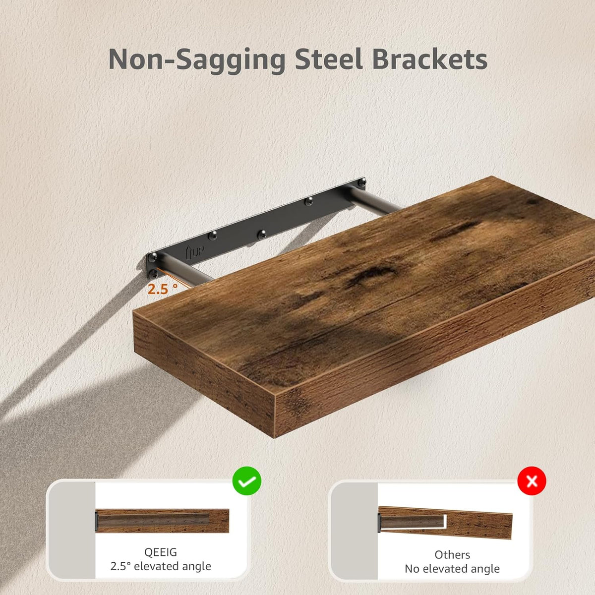 Floating Shelves for Wall Small Shelf (Brown, Set of 3, 15.7" x 6.7")