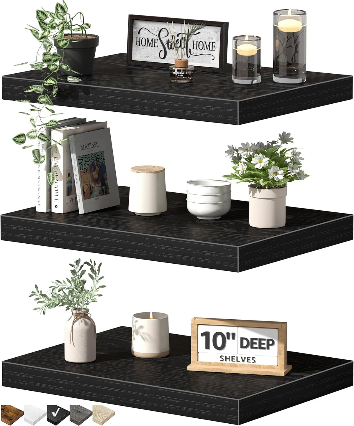 Floating Shelves for Wall Small Shelf (Brown, Set of 3, 15.7" x 6.7")