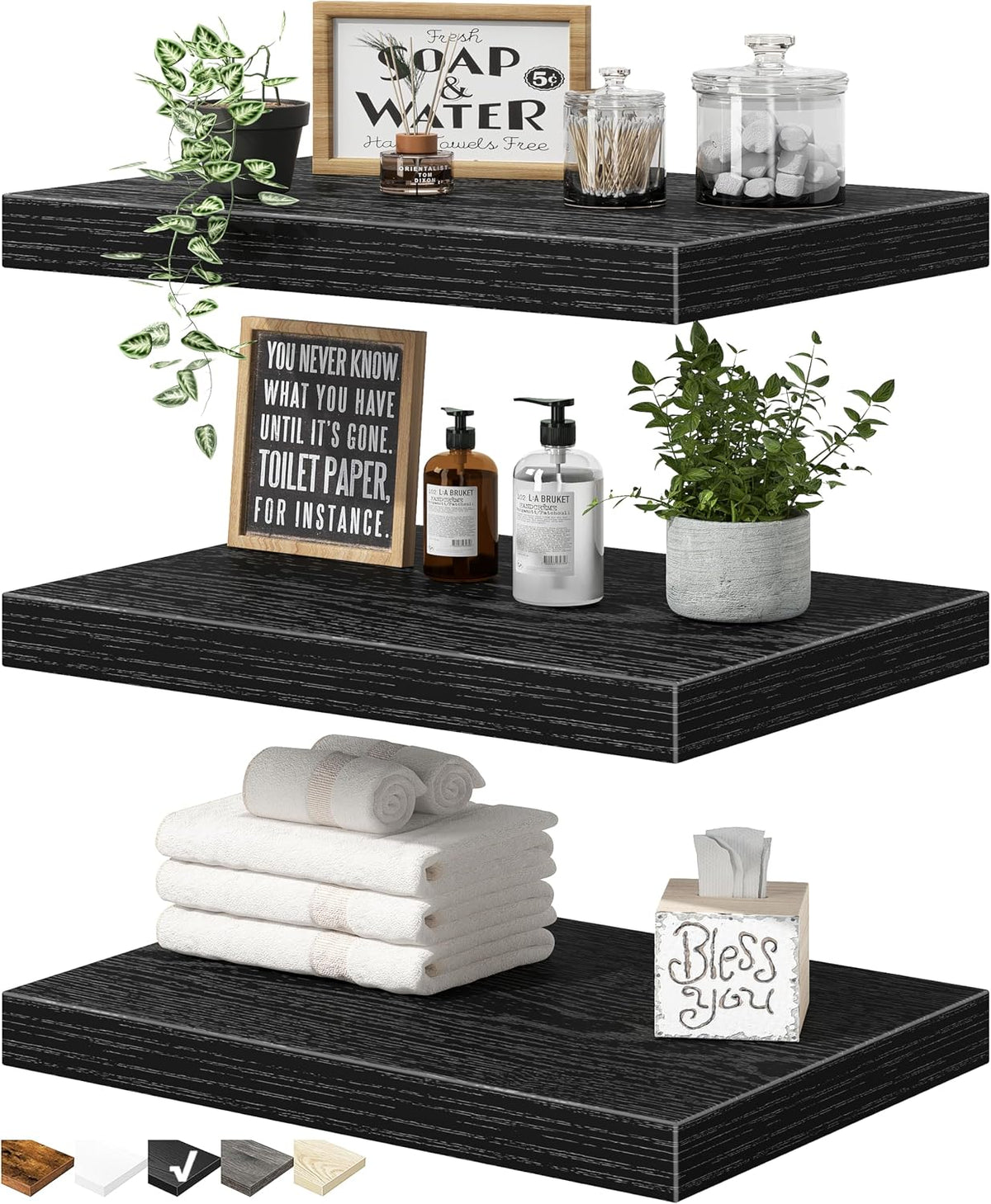 Floating Shelves for Wall Small Shelf (Brown, Set of 3, 15.7" x 6.7")