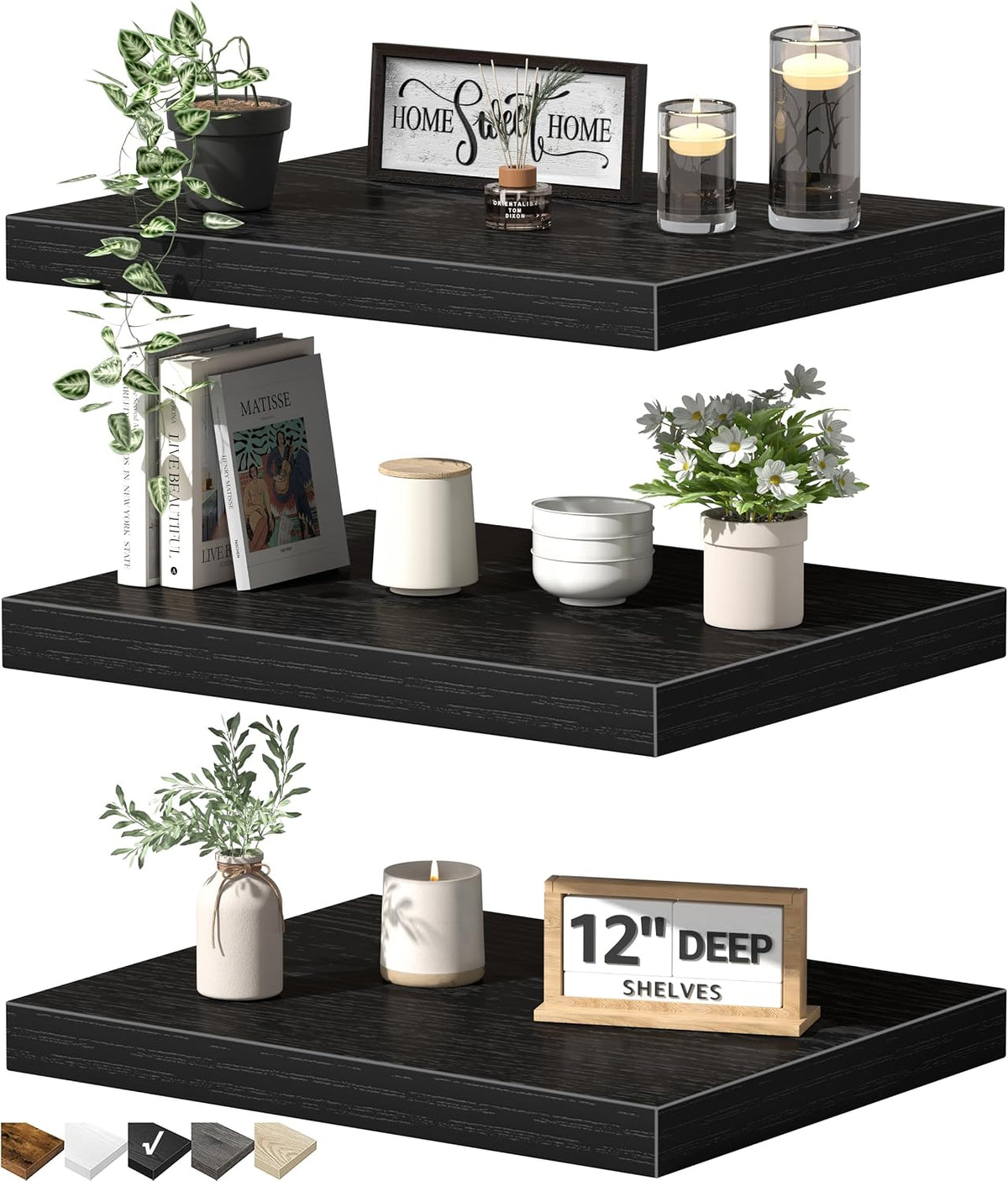 Floating Shelves for Wall Small Shelf (Brown, Set of 3, 15.7" x 6.7")