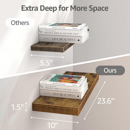 Floating Shelves for Wall Small Shelf (Brown, Set of 3, 15.7" x 6.7")
