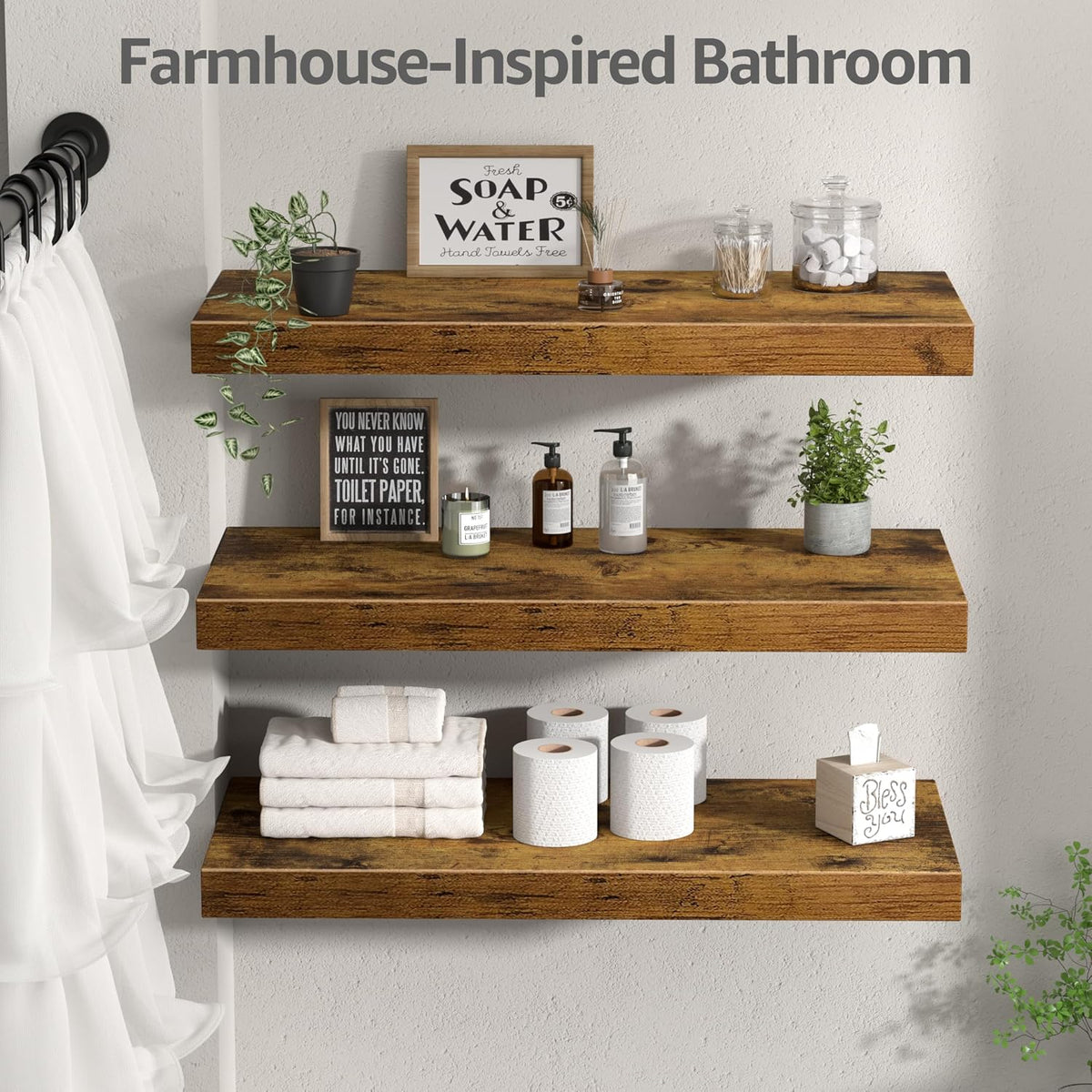 Floating Shelves for Wall Small Shelf (Brown, Set of 3, 15.7" x 6.7")