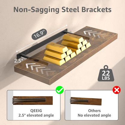 Floating Shelves for Wall Small Shelf (Brown, Set of 3, 15.7" x 6.7")