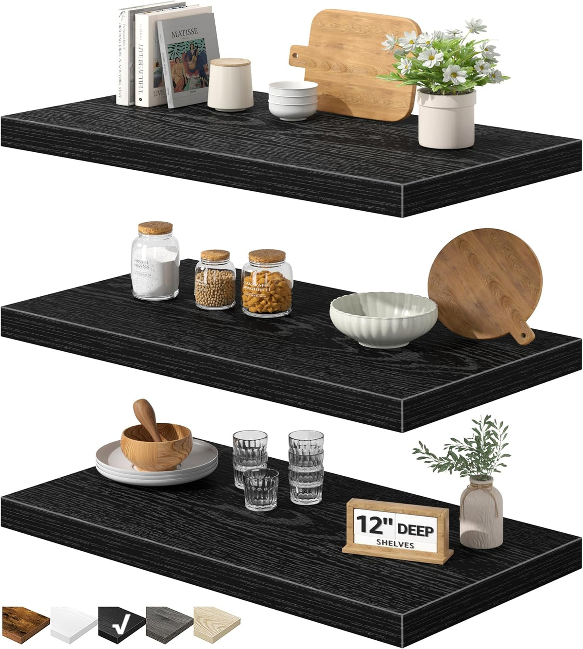 Floating Shelves for Wall Small Shelf (Brown, Set of 3, 15.7" x 6.7")