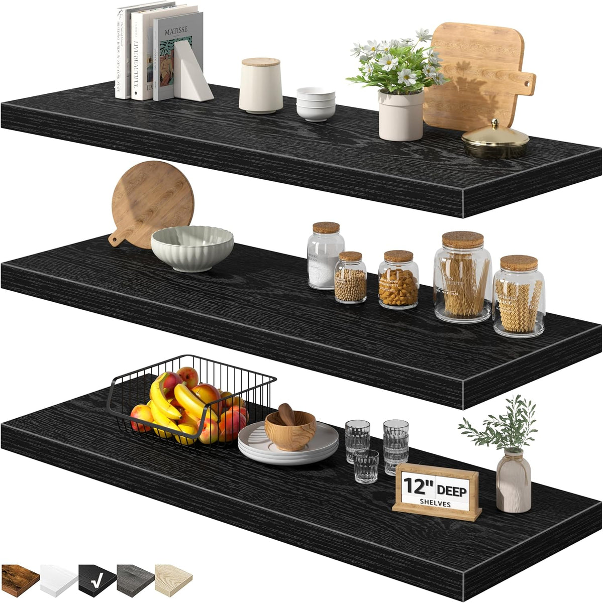 Floating Shelves for Wall Small Shelf (Brown, Set of 3, 15.7" x 6.7")