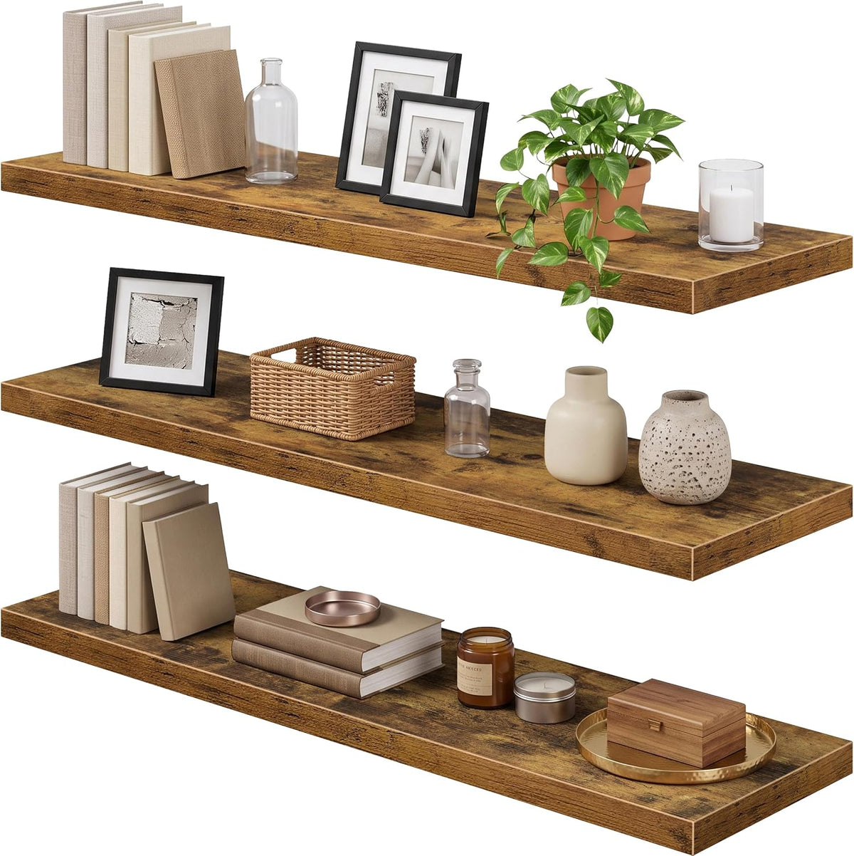 Floating Shelves for Wall Small Shelf (Brown, Set of 3, 15.7" x 6.7")