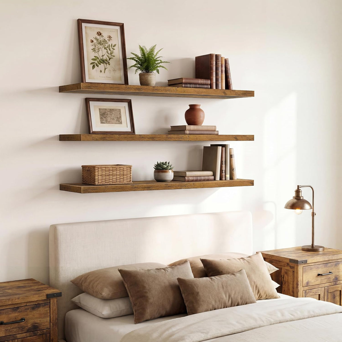 Floating Shelves for Wall Small Shelf (Brown, Set of 3, 15.7" x 6.7")