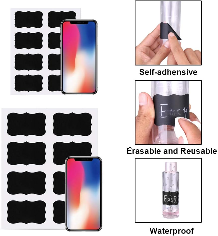 Chalkboard Labels for Jars, Erasable and Reusable Waterproof Blackboard Stickers Chalkboard Labels for Decorating Jars, Pantry, Home and Office, Scrapbooking (64 Small)