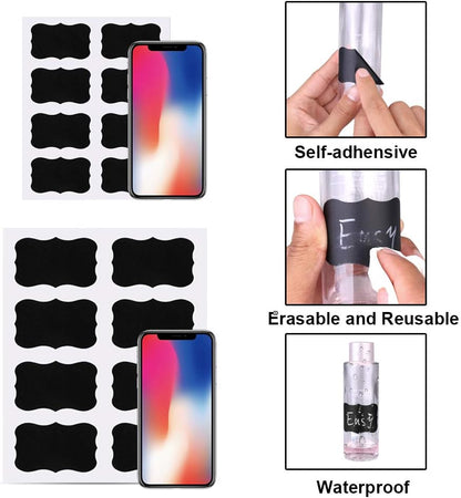 Chalkboard Labels for Jars, Erasable and Reusable Waterproof Blackboard Stickers Chalkboard Labels for Decorating Jars, Pantry, Home and Office, Scrapbooking (64 Small)
