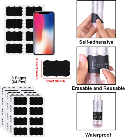 Chalkboard Labels for Jars, Erasable and Reusable Waterproof Blackboard Stickers Chalkboard Labels for Decorating Jars, Pantry, Home and Office, Scrapbooking (64 Small)