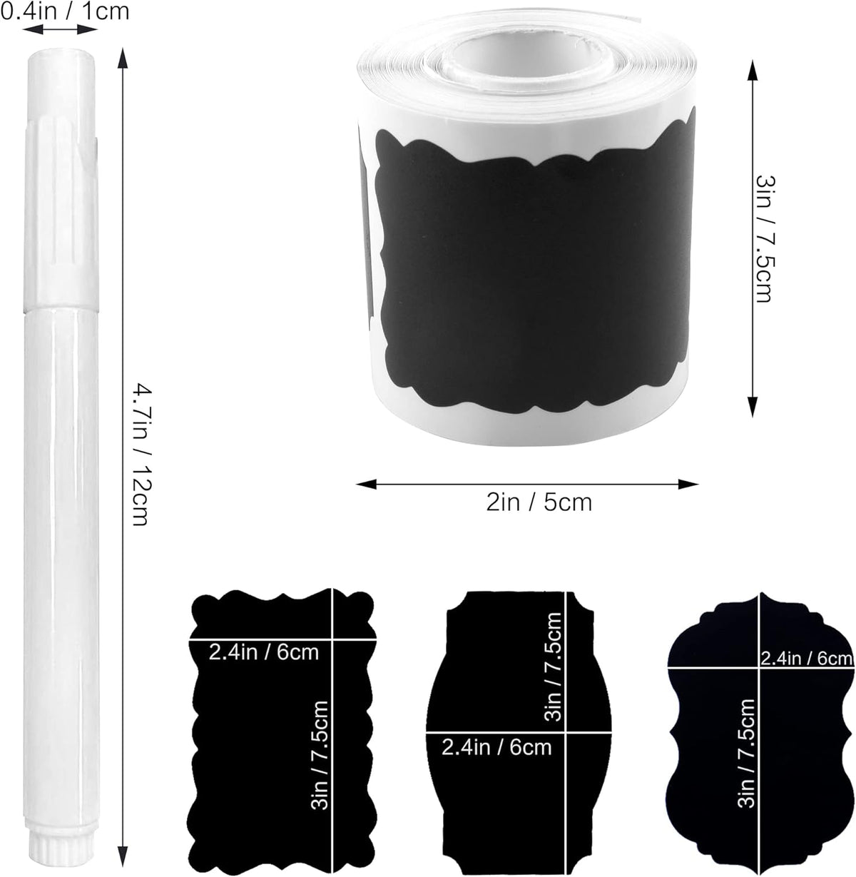 MUWOOB Chalkboard Labels, 120pcs Black Reusable Waterproof Stickers with 2 Erasable White Chalk Markers for Kitchen Pantry, Containers, Mason Jars, Condiments, Food Storage (Rectangle)