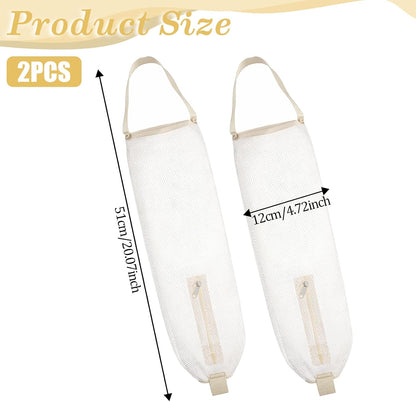 2 Pack Mesh Grocery Bag Holder, Hanging Grocery Bag Holder for Plastic Bags, Reusable White Shopping Plastic Bags Dispenser, For Kitchen Disposable Shopping Saver