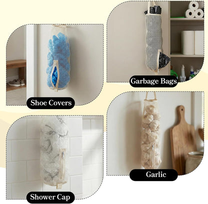 2 Pack Mesh Grocery Bag Holder, Hanging Grocery Bag Holder for Plastic Bags, Reusable White Shopping Plastic Bags Dispenser, For Kitchen Disposable Shopping Saver