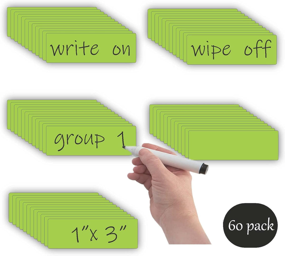 STTMGN Dry Erase Magnetic Labels (1x3,Pack of 60),Write On Magnets Sticker,Real Waterproof/Reusable for Classroom&Office&Cabinet&whiteboard&Fridge&More (Multicolor)