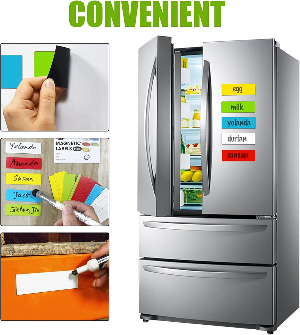 STTMGN Dry Erase Magnetic Labels (1x3,Pack of 60),Write On Magnets Sticker,Real Waterproof/Reusable for Classroom&Office&Cabinet&whiteboard&Fridge&More (Multicolor)