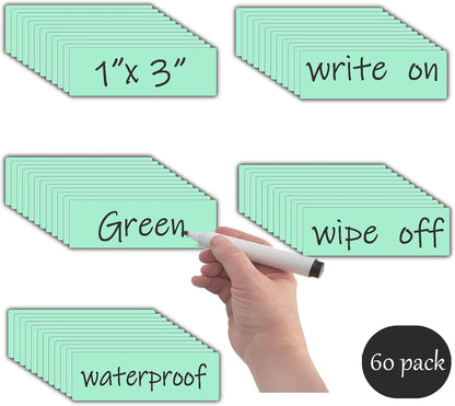 STTMGN Dry Erase Magnetic Labels (1x3,Pack of 60),Write On Magnets Sticker,Real Waterproof/Reusable for Classroom&Office&Cabinet&whiteboard&Fridge&More (Multicolor)