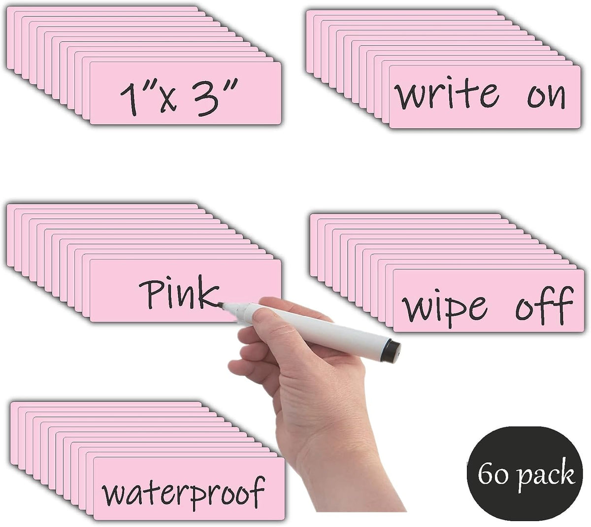 STTMGN Dry Erase Magnetic Labels (1x3,Pack of 60),Write On Magnets Sticker,Real Waterproof/Reusable for Classroom&Office&Cabinet&whiteboard&Fridge&More (Multicolor)