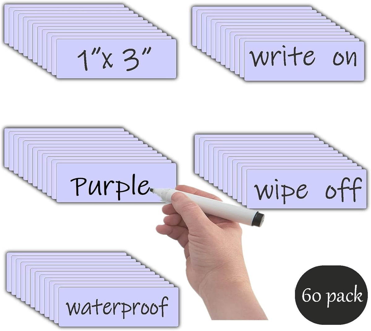 STTMGN Dry Erase Magnetic Labels (1x3,Pack of 60),Write On Magnets Sticker,Real Waterproof/Reusable for Classroom&Office&Cabinet&whiteboard&Fridge&More (Multicolor)