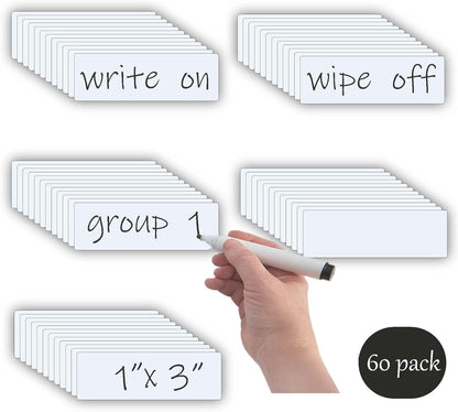 STTMGN Dry Erase Magnetic Labels (1x3,Pack of 60),Write On Magnets Sticker,Real Waterproof/Reusable for Classroom&Office&Cabinet&whiteboard&Fridge&More (Multicolor)