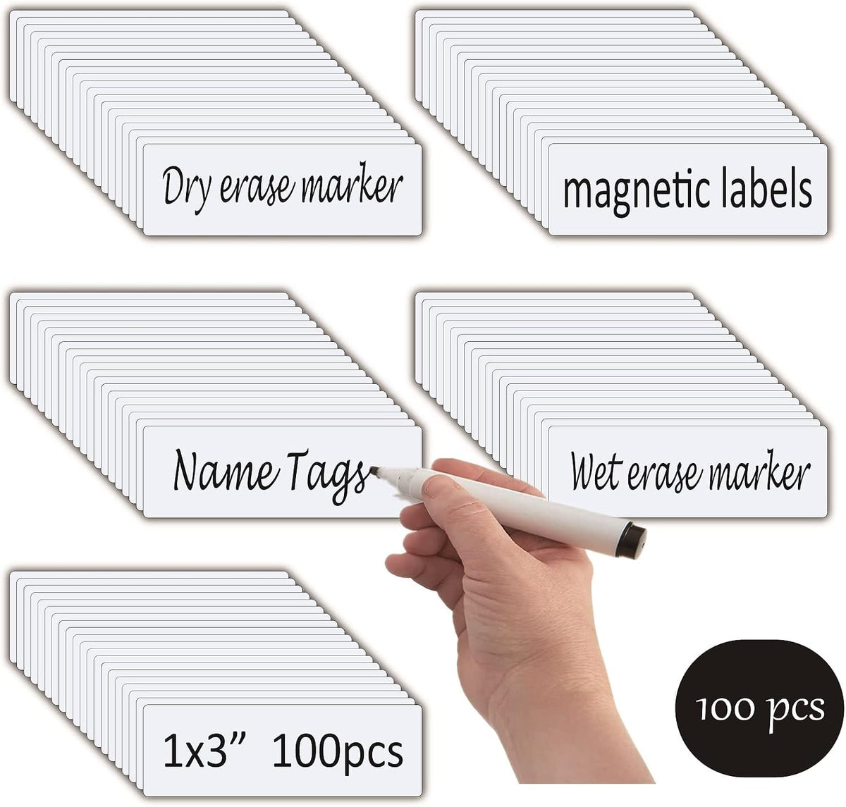 STTMGN Dry Erase Magnetic Labels (1x3,Pack of 60),Write On Magnets Sticker,Real Waterproof/Reusable for Classroom&Office&Cabinet&whiteboard&Fridge&More (Multicolor)