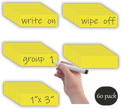 STTMGN Dry Erase Magnetic Labels (1x3,Pack of 60),Write On Magnets Sticker,Real Waterproof/Reusable for Classroom&Office&Cabinet&whiteboard&Fridge&More (Multicolor)