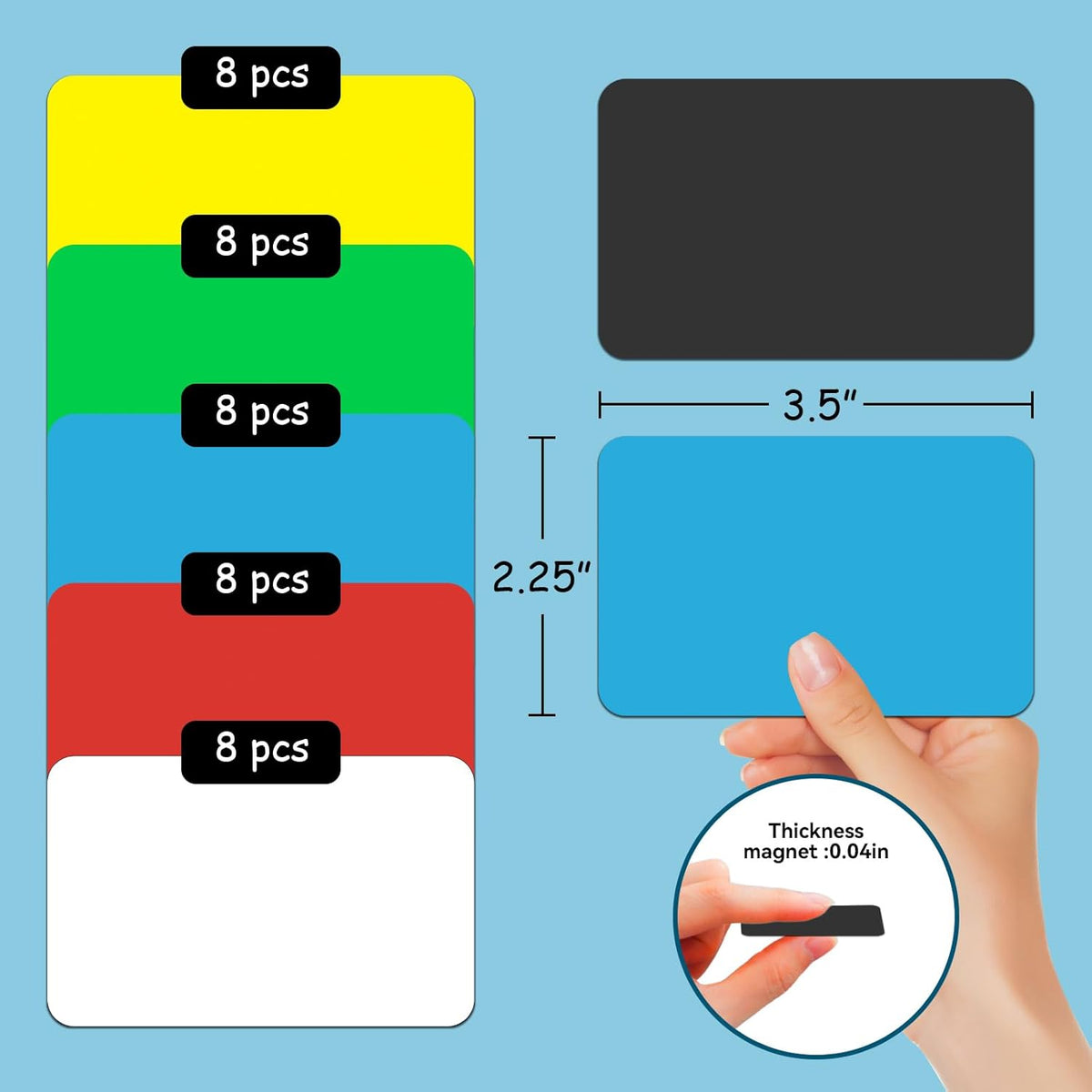 STTMGN Dry Erase Magnetic Labels (1x3,Pack of 60),Write On Magnets Sticker,Real Waterproof/Reusable for Classroom&Office&Cabinet&whiteboard&Fridge&More (Multicolor)