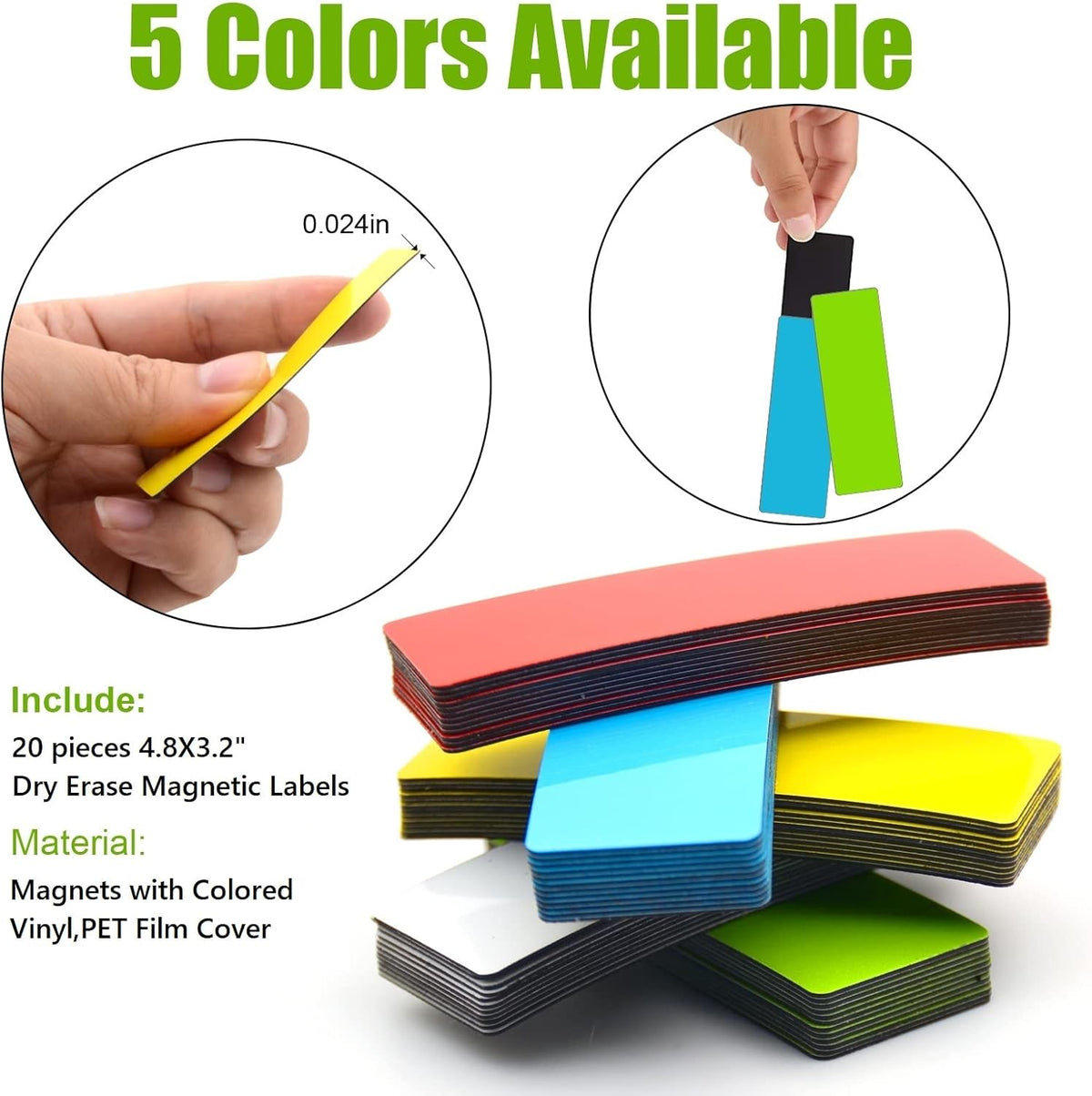 STTMGN Dry Erase Magnetic Labels (1x3,Pack of 60),Write On Magnets Sticker,Real Waterproof/Reusable for Classroom&Office&Cabinet&whiteboard&Fridge&More (Multicolor)