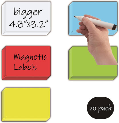 STTMGN Dry Erase Magnetic Labels (1x3,Pack of 60),Write On Magnets Sticker,Real Waterproof/Reusable for Classroom&Office&Cabinet&whiteboard&Fridge&More (Multicolor)
