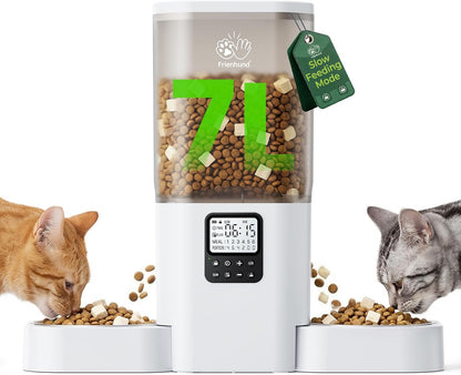 Automatic Cat Feeder with Two 1080P Camera for 2 Cats: 7L Automatic Dog Feeder with Night Vision & Slow Feed, 5G WiFi Auto Cat Food Dispenser for Multiple Pet,Detachable for Clean(ACF180W-C)