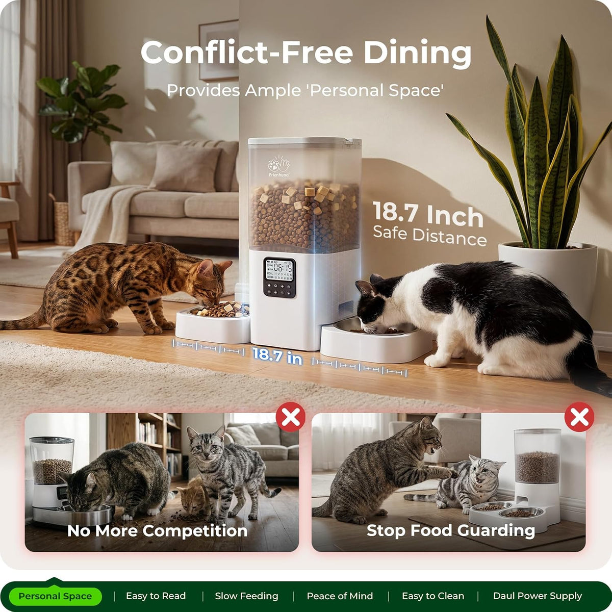 Automatic Cat Feeder with Two 1080P Camera for 2 Cats: 7L Automatic Dog Feeder with Night Vision & Slow Feed, 5G WiFi Auto Cat Food Dispenser for Multiple Pet,Detachable for Clean(ACF180W-C)