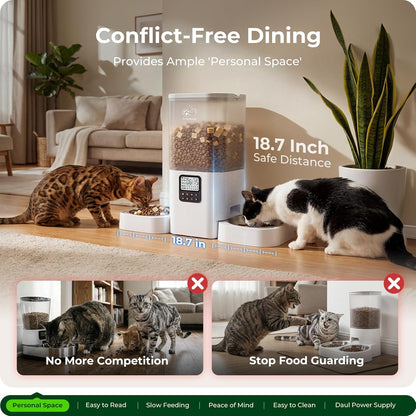 Automatic Cat Feeder with Two 1080P Camera for 2 Cats: 7L Automatic Dog Feeder with Night Vision & Slow Feed, 5G WiFi Auto Cat Food Dispenser for Multiple Pet,Detachable for Clean(ACF180W-C)