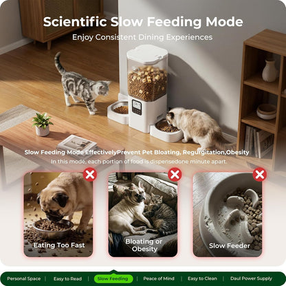 Automatic Cat Feeder with Two 1080P Camera for 2 Cats: 7L Automatic Dog Feeder with Night Vision & Slow Feed, 5G WiFi Auto Cat Food Dispenser for Multiple Pet,Detachable for Clean(ACF180W-C)
