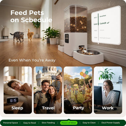 Automatic Cat Feeder with Two 1080P Camera for 2 Cats: 7L Automatic Dog Feeder with Night Vision & Slow Feed, 5G WiFi Auto Cat Food Dispenser for Multiple Pet,Detachable for Clean(ACF180W-C)