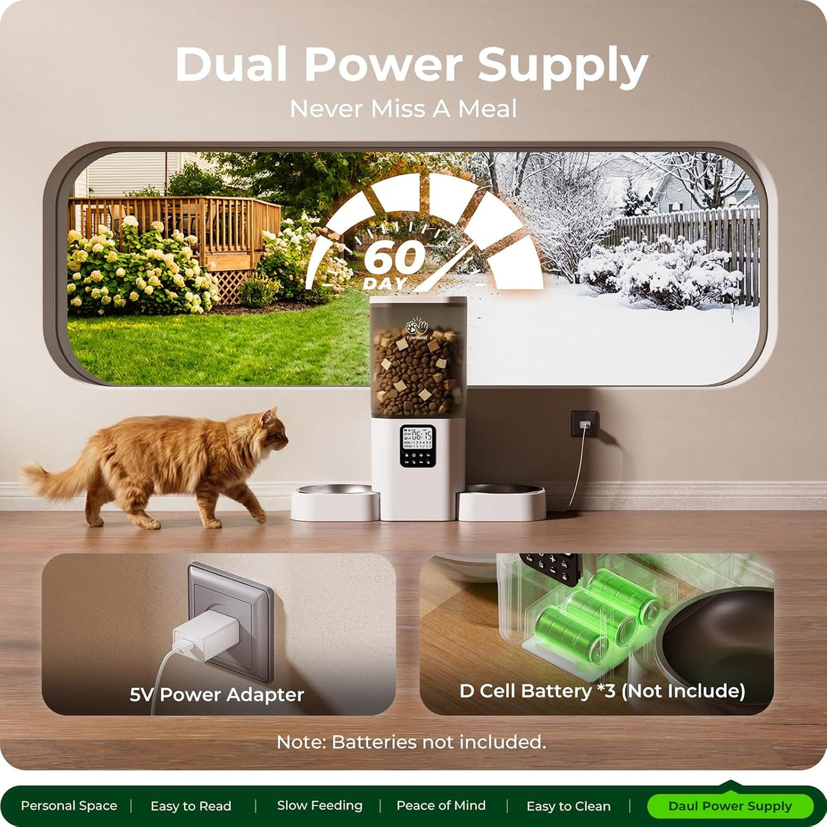 Automatic Cat Feeder with Two 1080P Camera for 2 Cats: 7L Automatic Dog Feeder with Night Vision & Slow Feed, 5G WiFi Auto Cat Food Dispenser for Multiple Pet,Detachable for Clean(ACF180W-C)