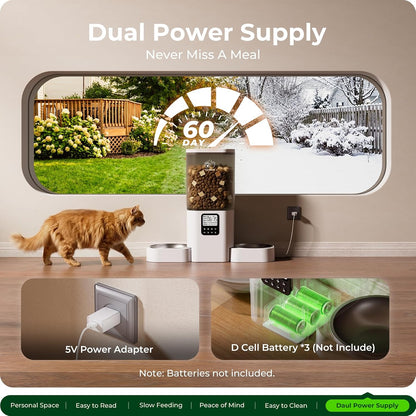 Automatic Cat Feeder with Two 1080P Camera for 2 Cats: 7L Automatic Dog Feeder with Night Vision & Slow Feed, 5G WiFi Auto Cat Food Dispenser for Multiple Pet,Detachable for Clean(ACF180W-C)