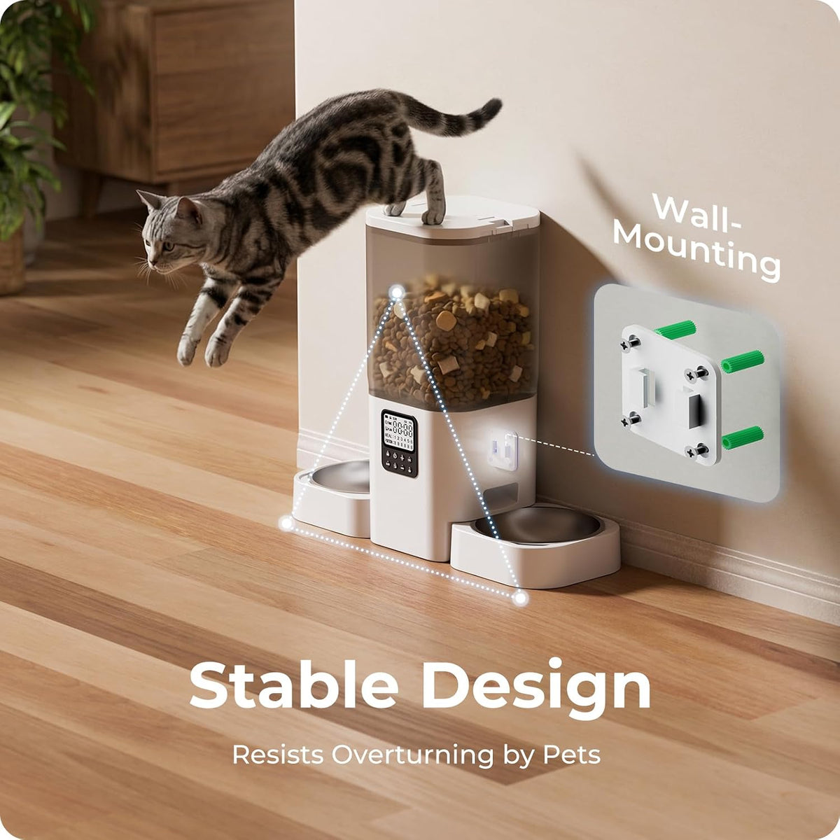 Automatic Cat Feeder with Two 1080P Camera for 2 Cats: 7L Automatic Dog Feeder with Night Vision & Slow Feed, 5G WiFi Auto Cat Food Dispenser for Multiple Pet,Detachable for Clean(ACF180W-C)