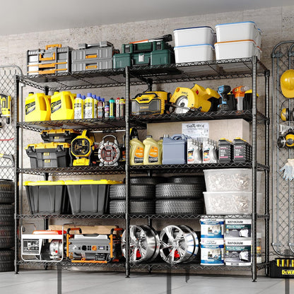 5-Tier Metal Storage Shelves, 60" Wide Wire Shelving Unit, 1325LBS Load Heavy Duty Adjustable Corner Standing Shelf Rack, H/L-Shaped, for Garage. Kitchen, Pantry, Basement,13.8" D x 70.5" H