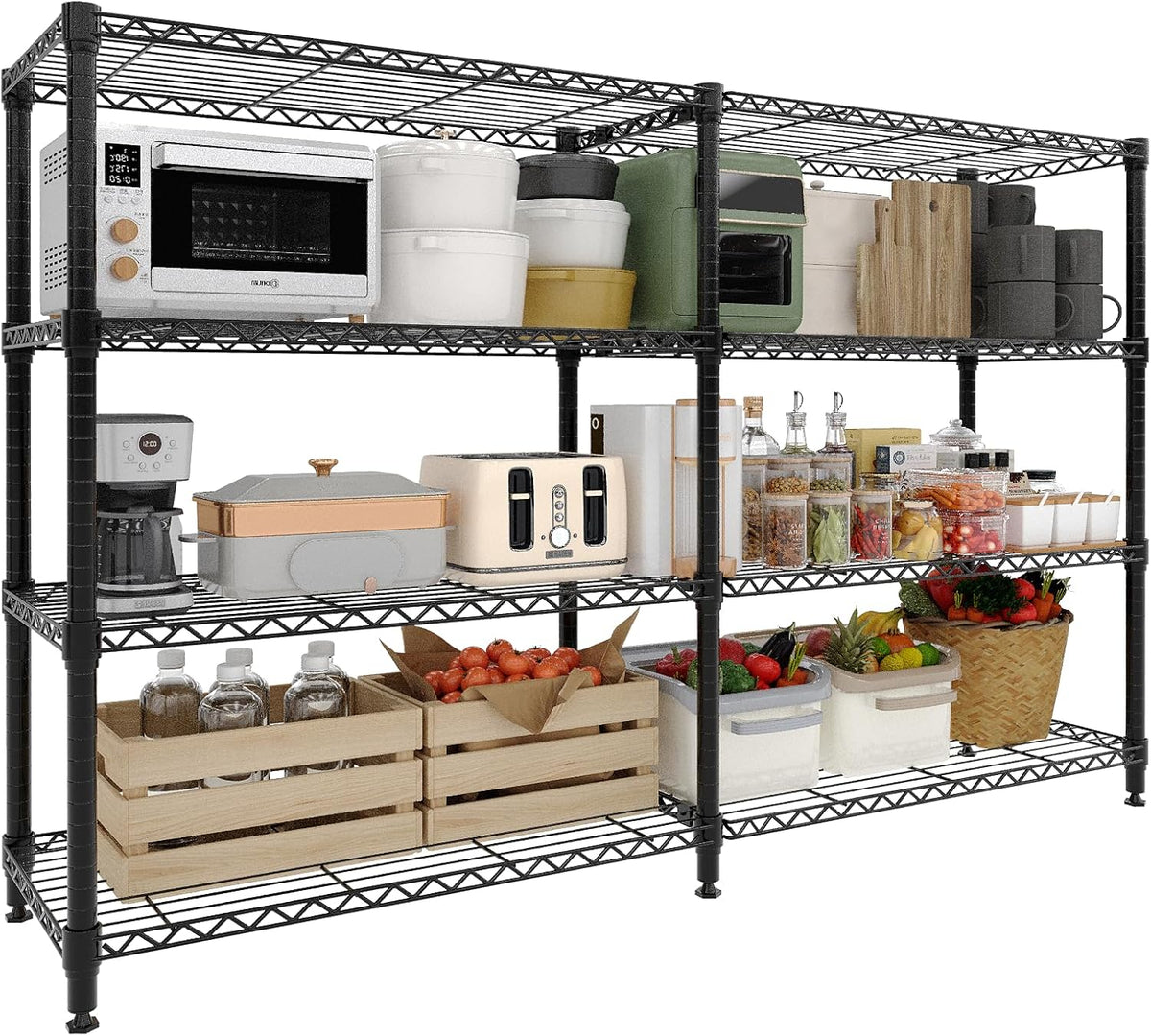 5-Tier Metal Storage Shelves, 60" Wide Wire Shelving Unit, 1325LBS Load Heavy Duty Adjustable Corner Standing Shelf Rack, H/L-Shaped, for Garage. Kitchen, Pantry, Basement,13.8" D x 70.5" H