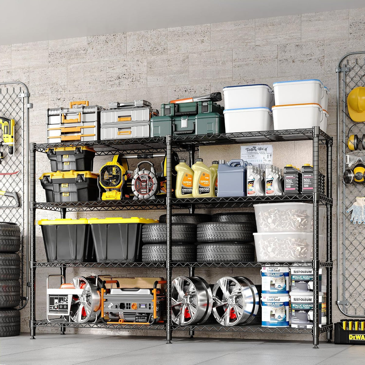 5-Tier Metal Storage Shelves, 60" Wide Wire Shelving Unit, 1325LBS Load Heavy Duty Adjustable Corner Standing Shelf Rack, H/L-Shaped, for Garage. Kitchen, Pantry, Basement,13.8" D x 70.5" H