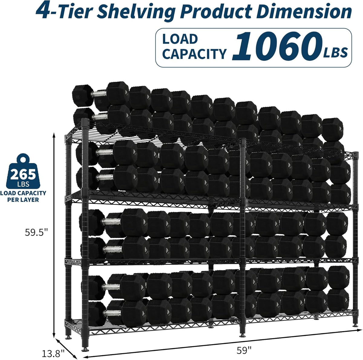 5-Tier Metal Storage Shelves, 60" Wide Wire Shelving Unit, 1325LBS Load Heavy Duty Adjustable Corner Standing Shelf Rack, H/L-Shaped, for Garage. Kitchen, Pantry, Basement,13.8" D x 70.5" H