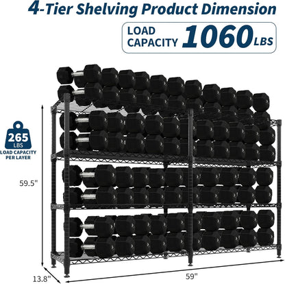 5-Tier Metal Storage Shelves, 60" Wide Wire Shelving Unit, 1325LBS Load Heavy Duty Adjustable Corner Standing Shelf Rack, H/L-Shaped, for Garage. Kitchen, Pantry, Basement,13.8" D x 70.5" H