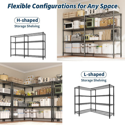 5-Tier Metal Storage Shelves, 60" Wide Wire Shelving Unit, 1325LBS Load Heavy Duty Adjustable Corner Standing Shelf Rack, H/L-Shaped, for Garage. Kitchen, Pantry, Basement,13.8" D x 70.5" H