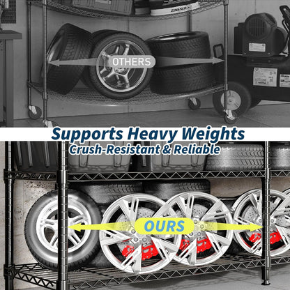 5-Tier Metal Storage Shelves, 60" Wide Wire Shelving Unit, 1325LBS Load Heavy Duty Adjustable Corner Standing Shelf Rack, H/L-Shaped, for Garage. Kitchen, Pantry, Basement,13.8" D x 70.5" H