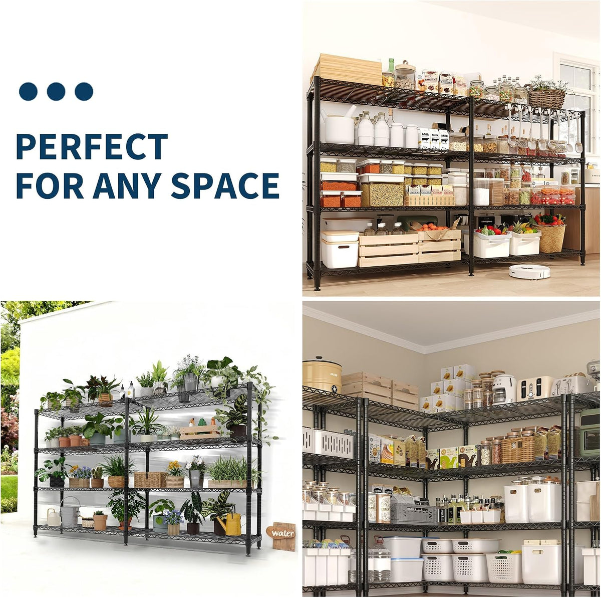 5-Tier Metal Storage Shelves, 60" Wide Wire Shelving Unit, 1325LBS Load Heavy Duty Adjustable Corner Standing Shelf Rack, H/L-Shaped, for Garage. Kitchen, Pantry, Basement,13.8" D x 70.5" H
