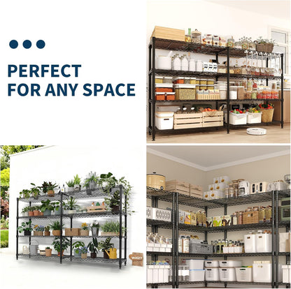 5-Tier Metal Storage Shelves, 60" Wide Wire Shelving Unit, 1325LBS Load Heavy Duty Adjustable Corner Standing Shelf Rack, H/L-Shaped, for Garage. Kitchen, Pantry, Basement,13.8" D x 70.5" H